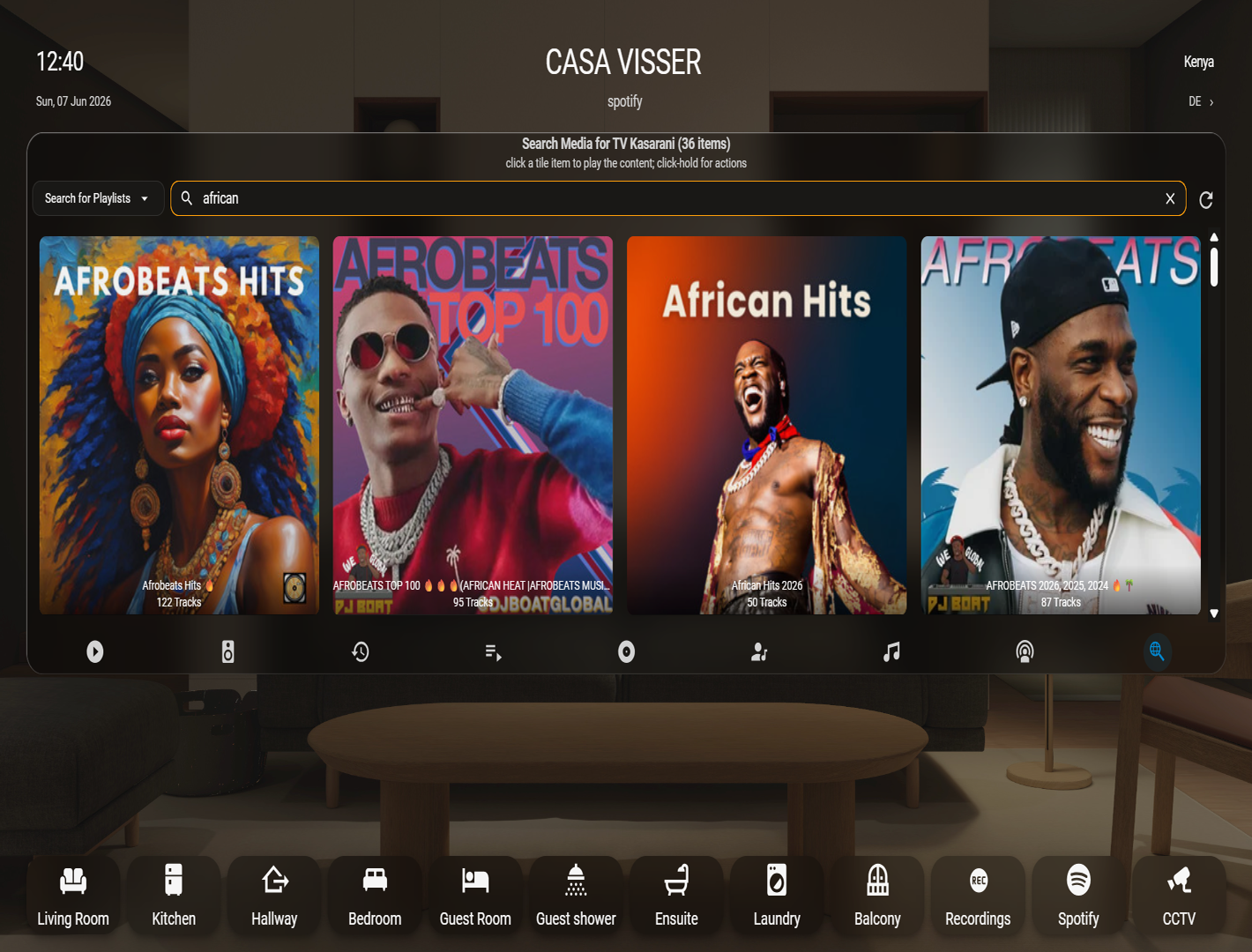 Multi-screen entertainment system integrated into a luxury smart home