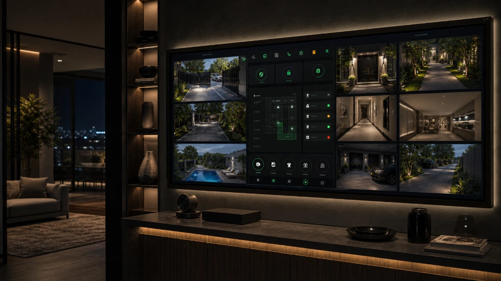 Smart home monitoring interface demonstrating connected residential technologies