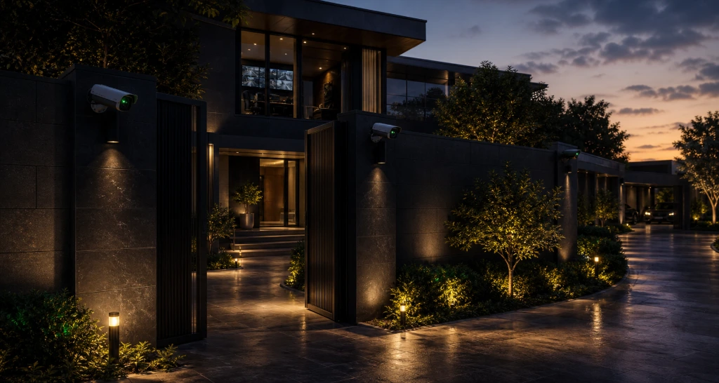 Modern residential property secured with CCTV surveillance technology