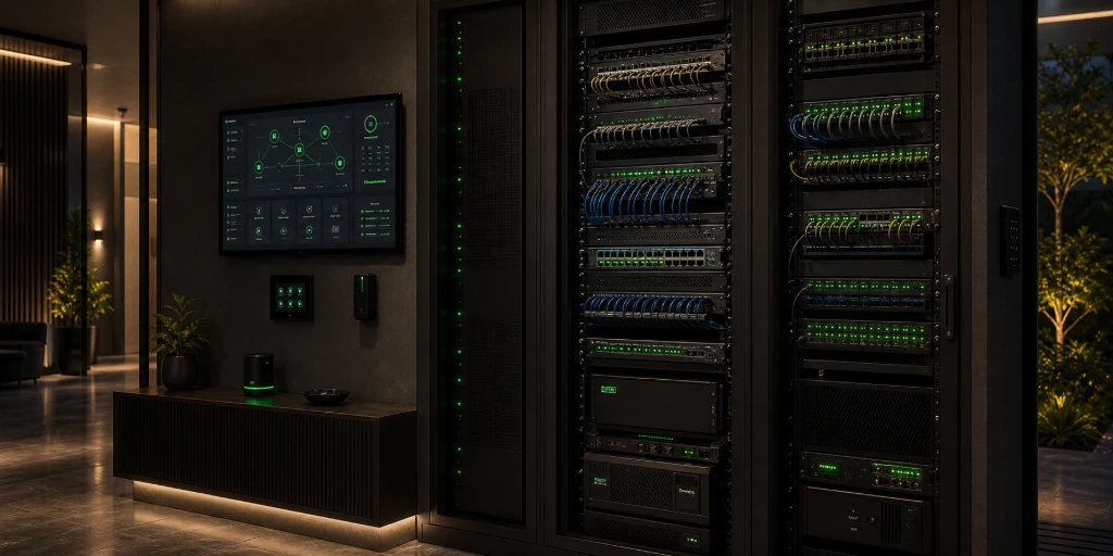 Professional networking equipment rack supporting secure data communications