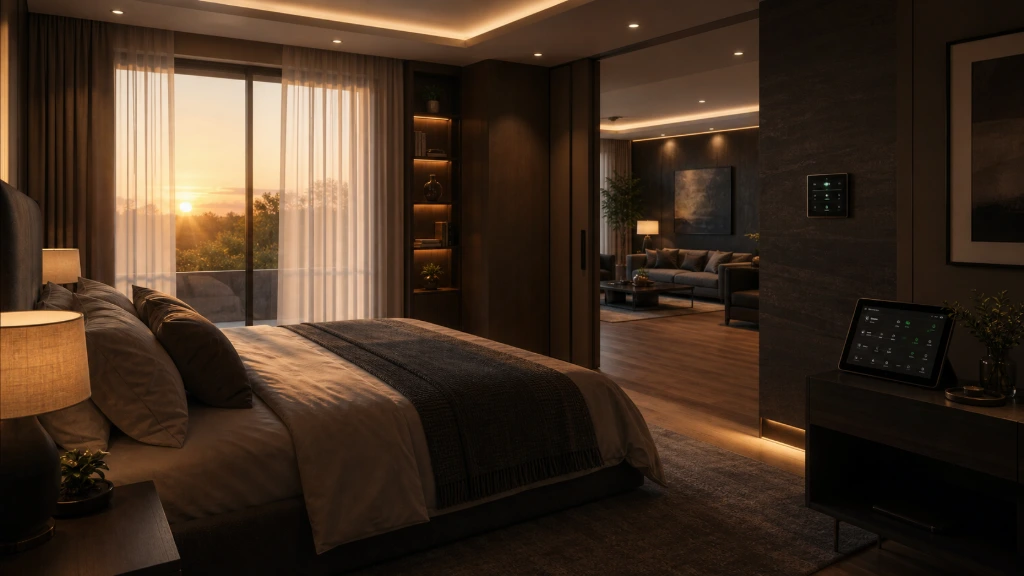 Luxury bedroom featuring automated lighting and intelligent scene control