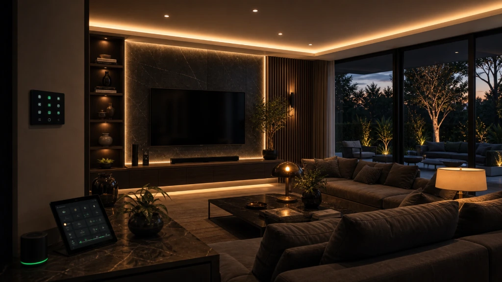 Modern living room featuring automated smart lighting technologies