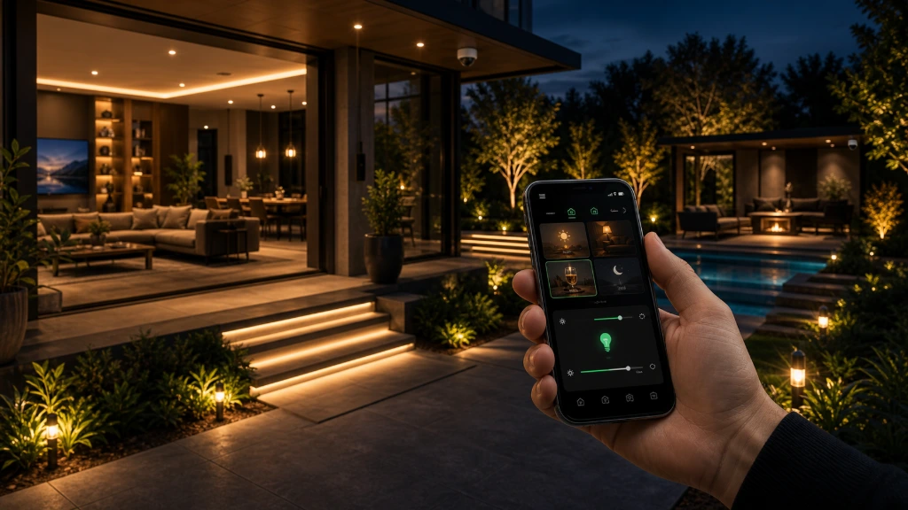 Homeowner controlling smart lighting through a mobile automation interface