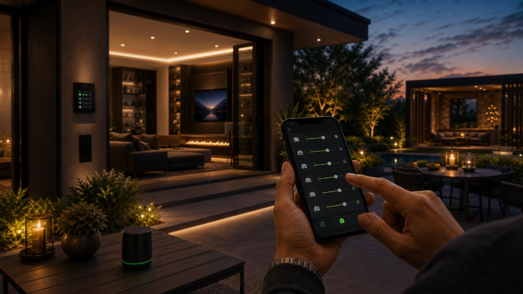 Homeowner controlling multi-room audio and entertainment systems from a mobile device