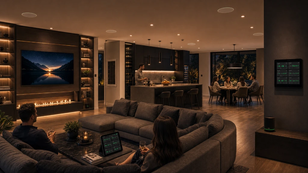 Premium entertainment room with synchronized multi-room audio technologies