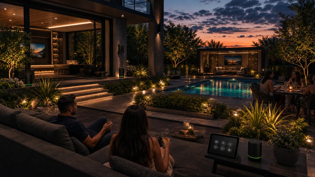 Luxury outdoor living space enhanced by multi-room audio entertainment