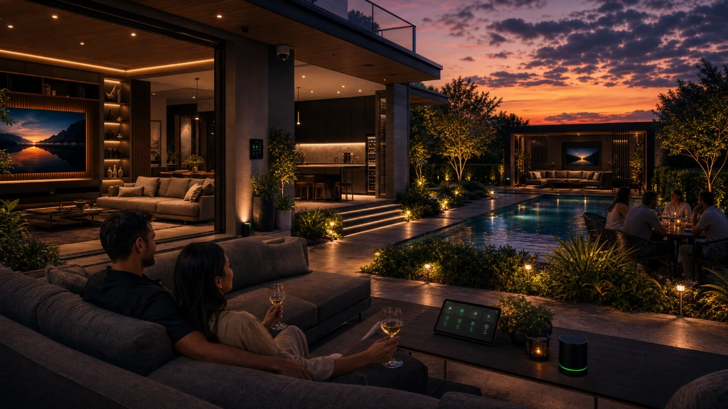 Luxury residential environment featuring integrated indoor and outdoor audio systems