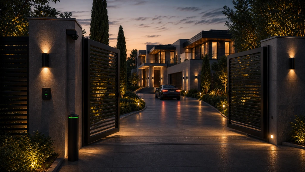Luxury gated entrance with smart automation and security technology