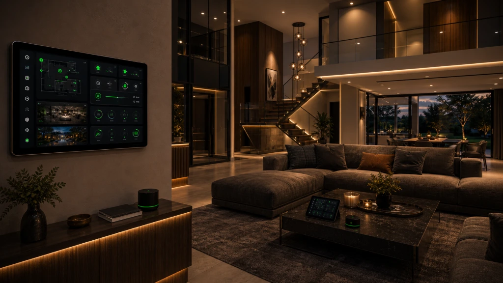 Premium villa interior with intelligent home automation and entertainment systems