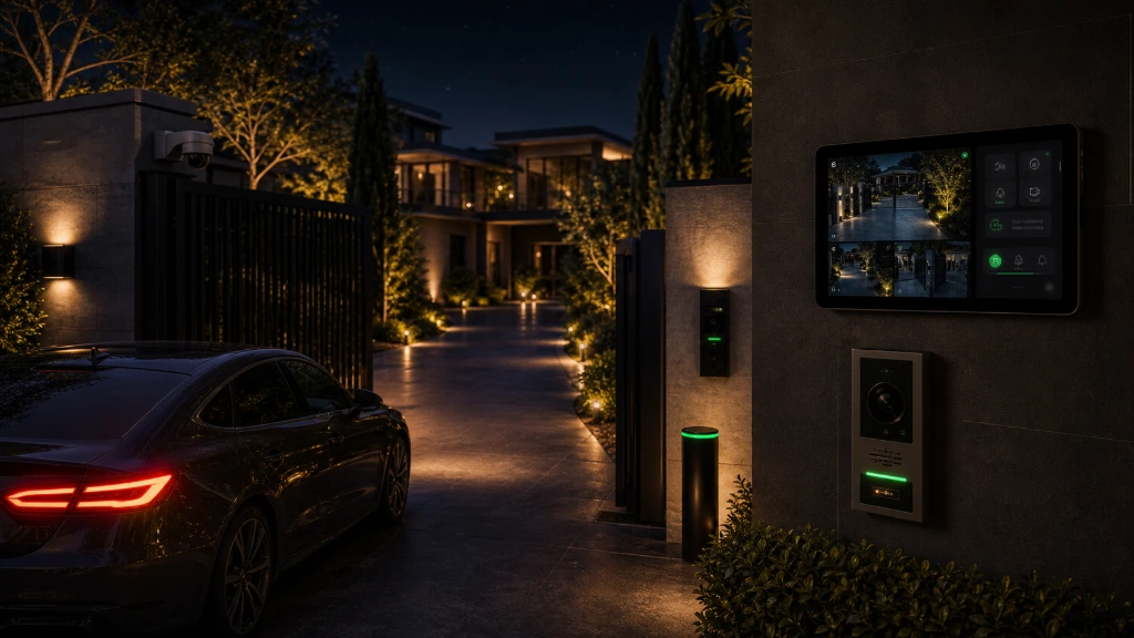 Secure residential villa entrance enhanced by intelligent access control technologies
