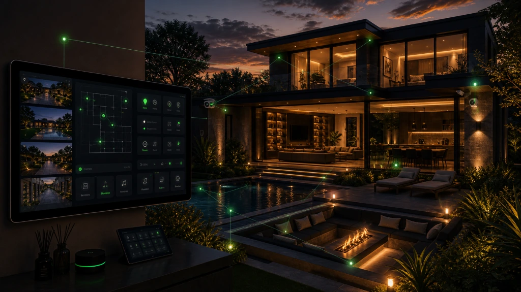Modern luxury villa utilizing smart lighting, automation and connected living solutions