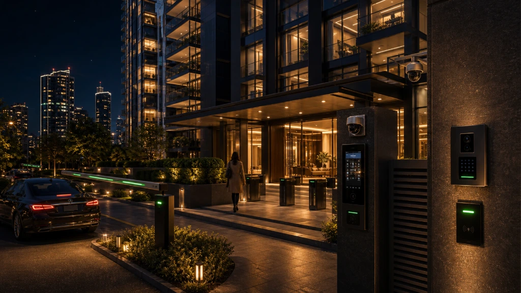 Luxury residential building enhanced by smart automation and access management systems
