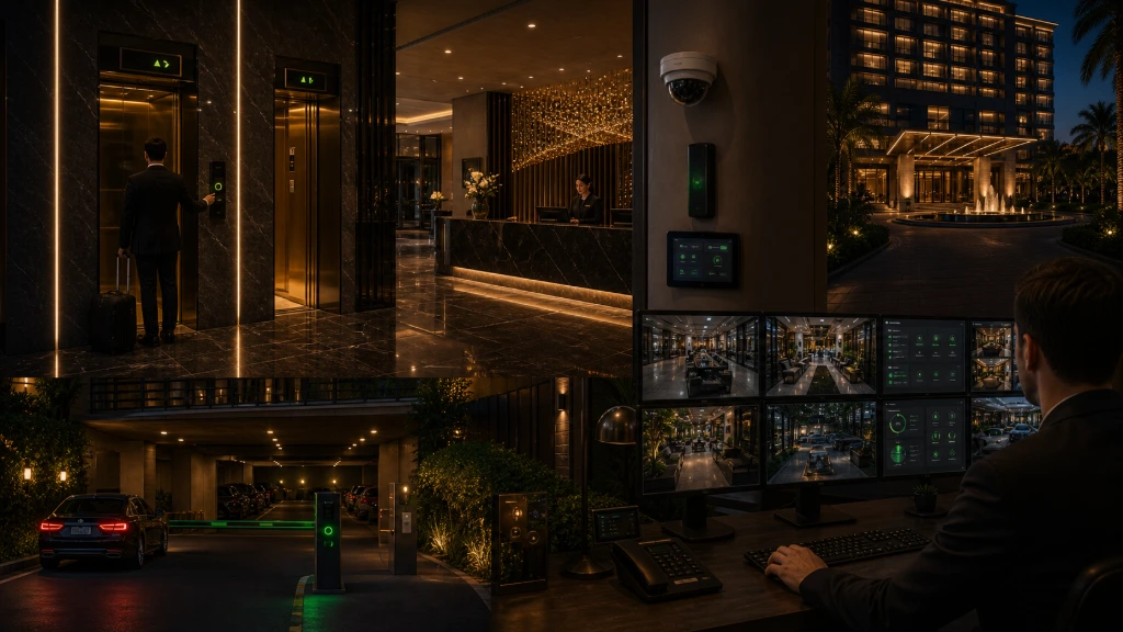 Smart hospitality dashboard monitoring hotel systems and guest environments