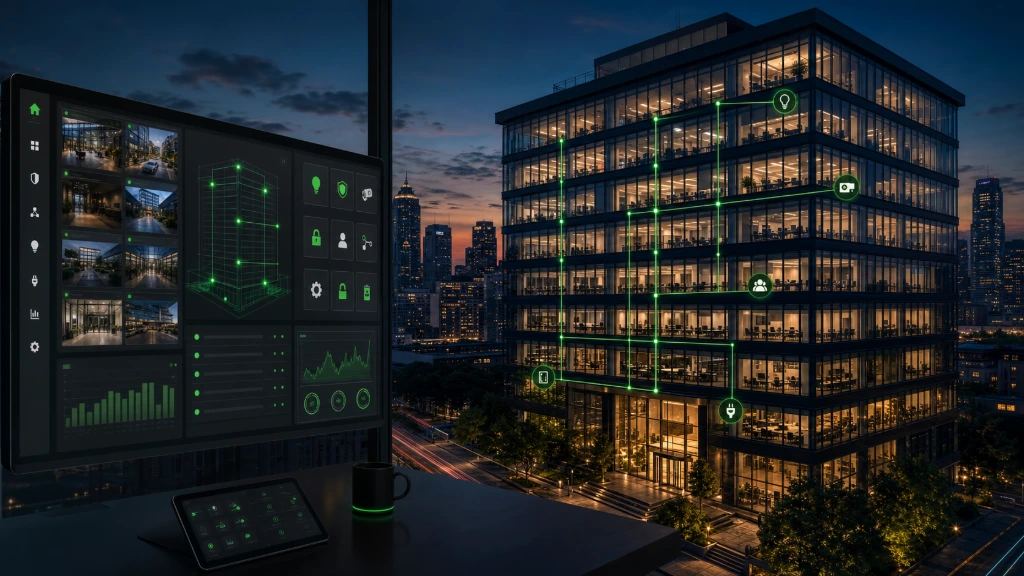 Smart commercial property featuring advanced security and automation systems