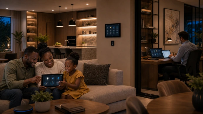 Premium living room featuring integrated smart home technologies