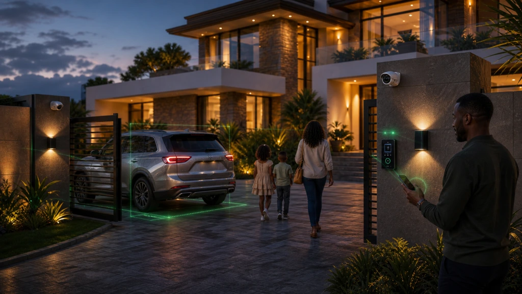Family arriving safely at a luxury home secured by Hikvision smart security systems