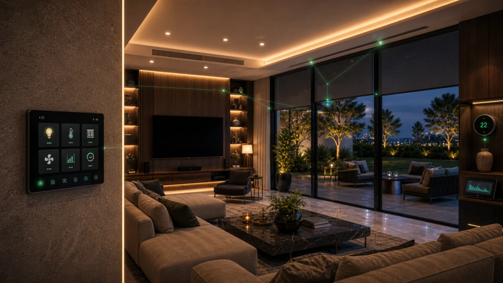 Modern living room controlled through KNX intelligent building automation