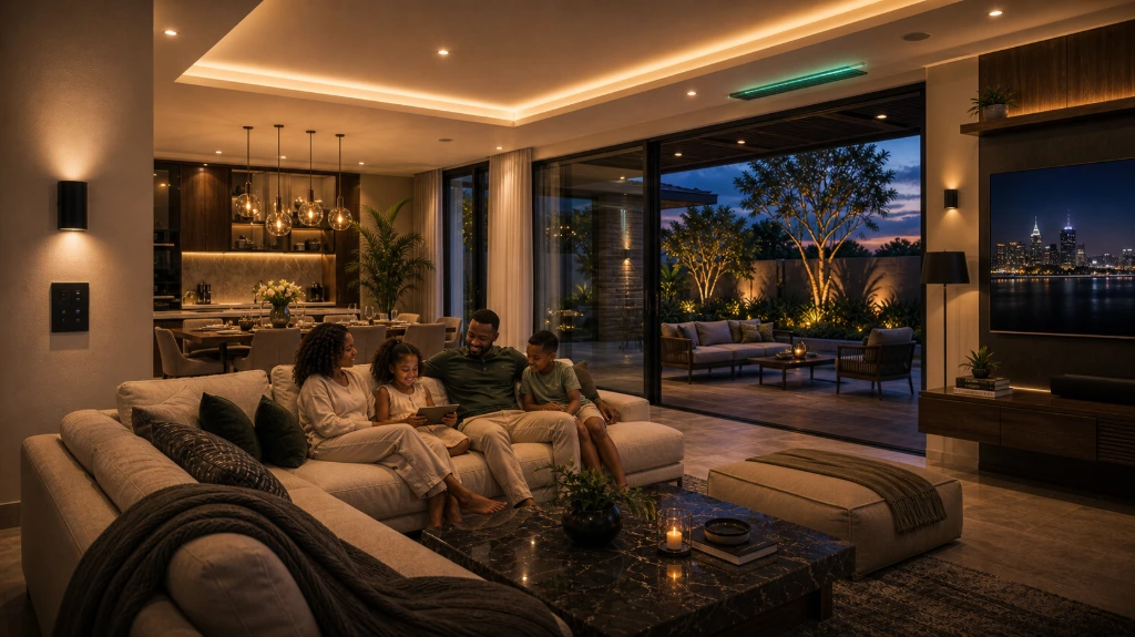 Luxury living space demonstrating KNX intelligent home automation and building control