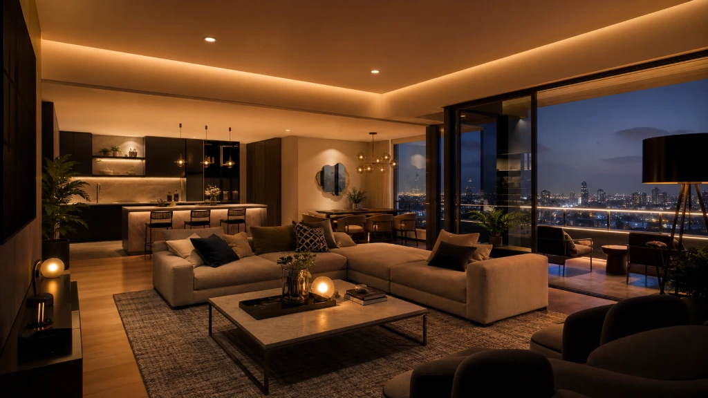 Modern apartment featuring Philips Hue intelligent wireless lighting
