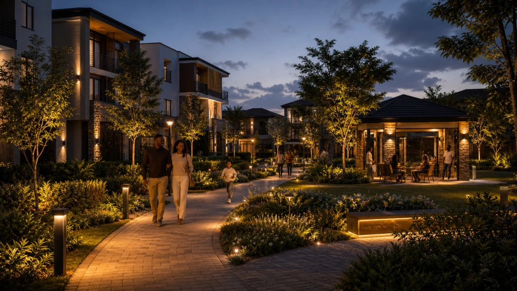 Philips Hue smart outdoor lighting enhancing a modern luxury villa