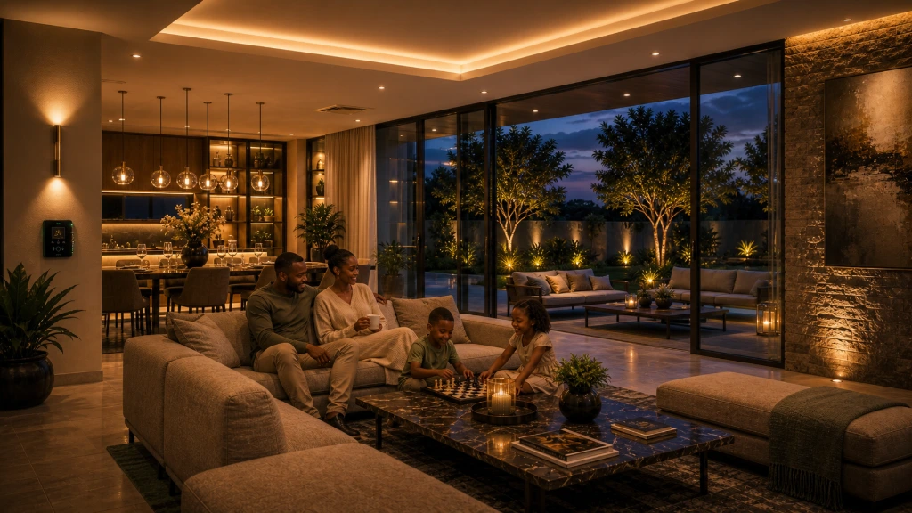 Luxury home transformed by Philips Hue smart lighting creating the perfect evening atmosphere