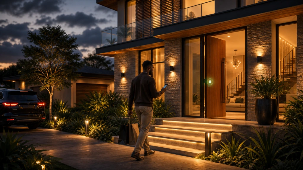 Homeowner unlocking a luxury residence using NUKI smart access control