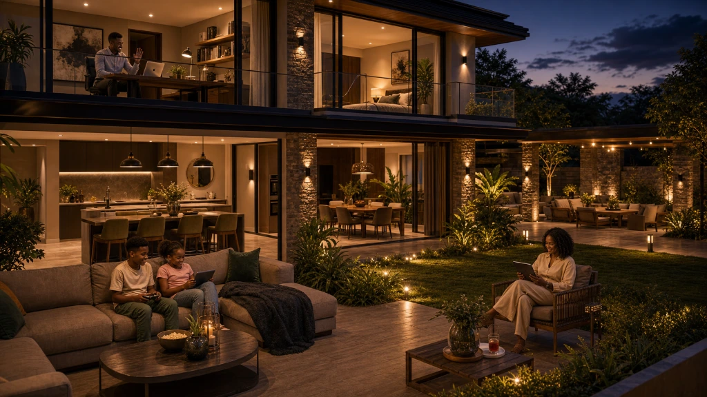 Family enjoying seamless Ubiquiti wireless connectivity throughout a luxury home